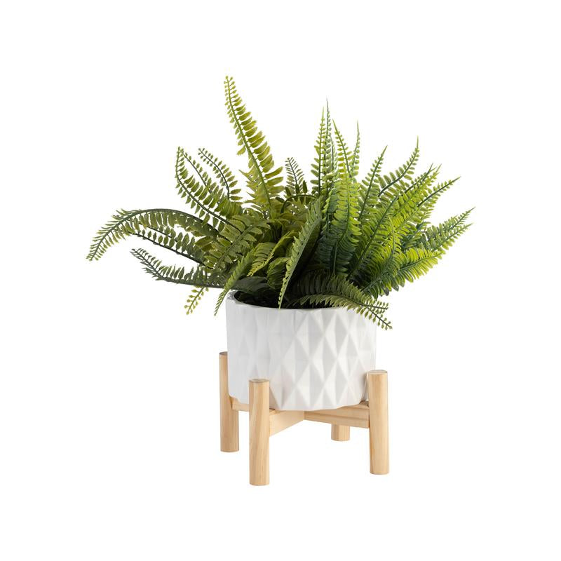 Sagebrook Home Ceramic Planter on Pine Wood Stand - Enhance Your Living Space - Garden Chic Decor