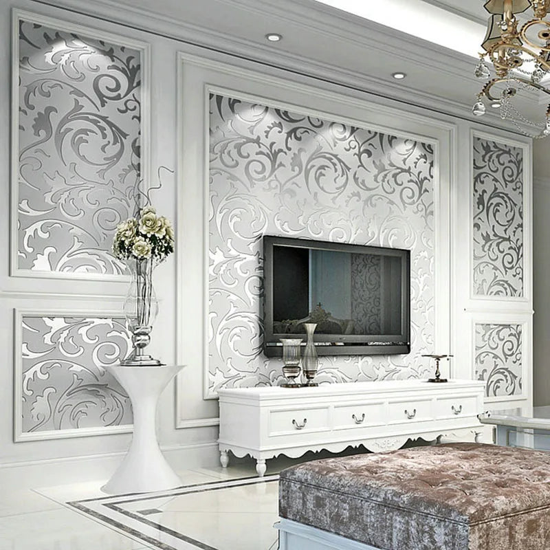 3D Grey Victorian Damask PVC Peel and Stick Wallpaper