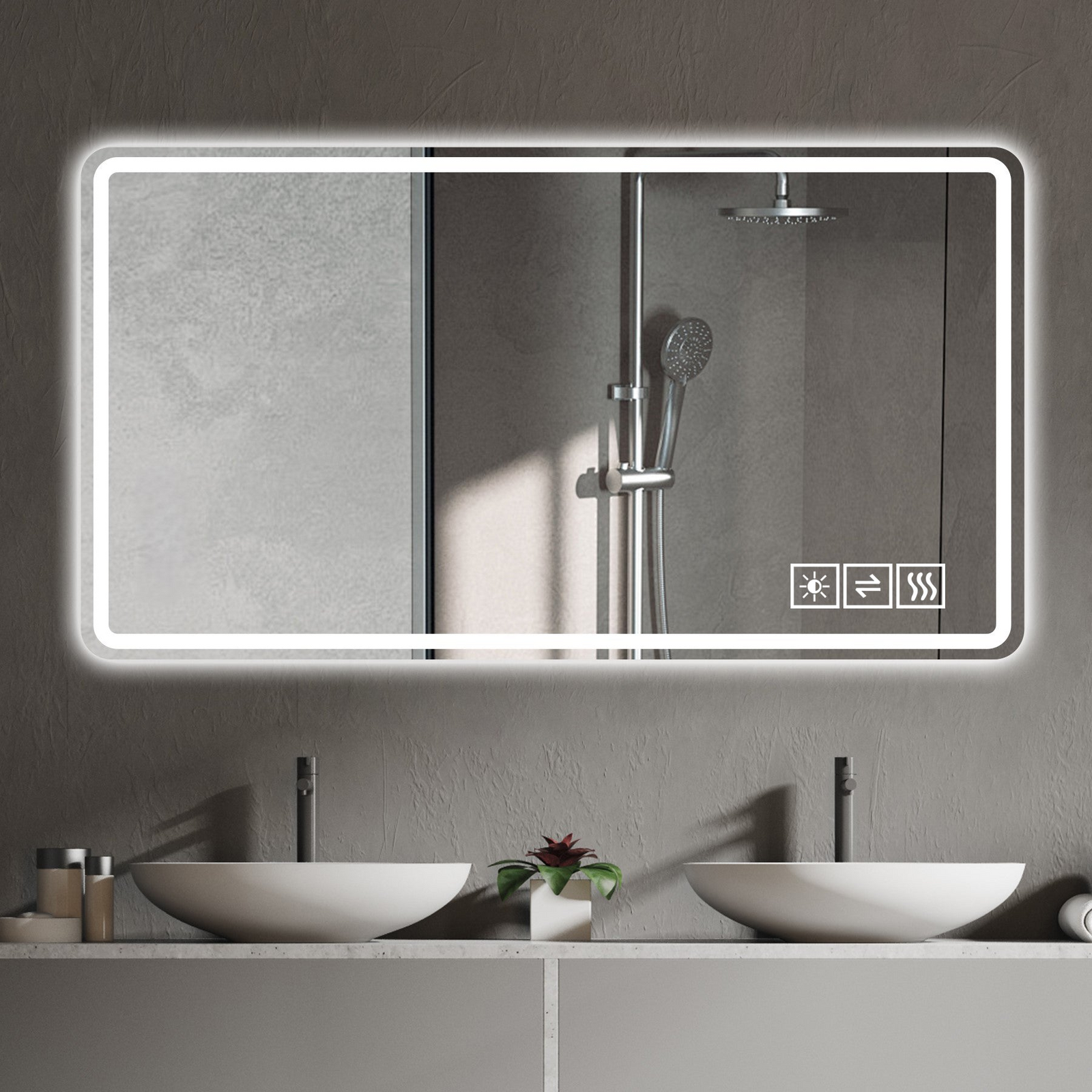 48*32 inch Bathroom Mirror with Led Lights , Anti-Fog Lighted Vanity Mirrors for Wall Mounted, 3 Colors and 5 level Dimmable, Horizontal/Vertical