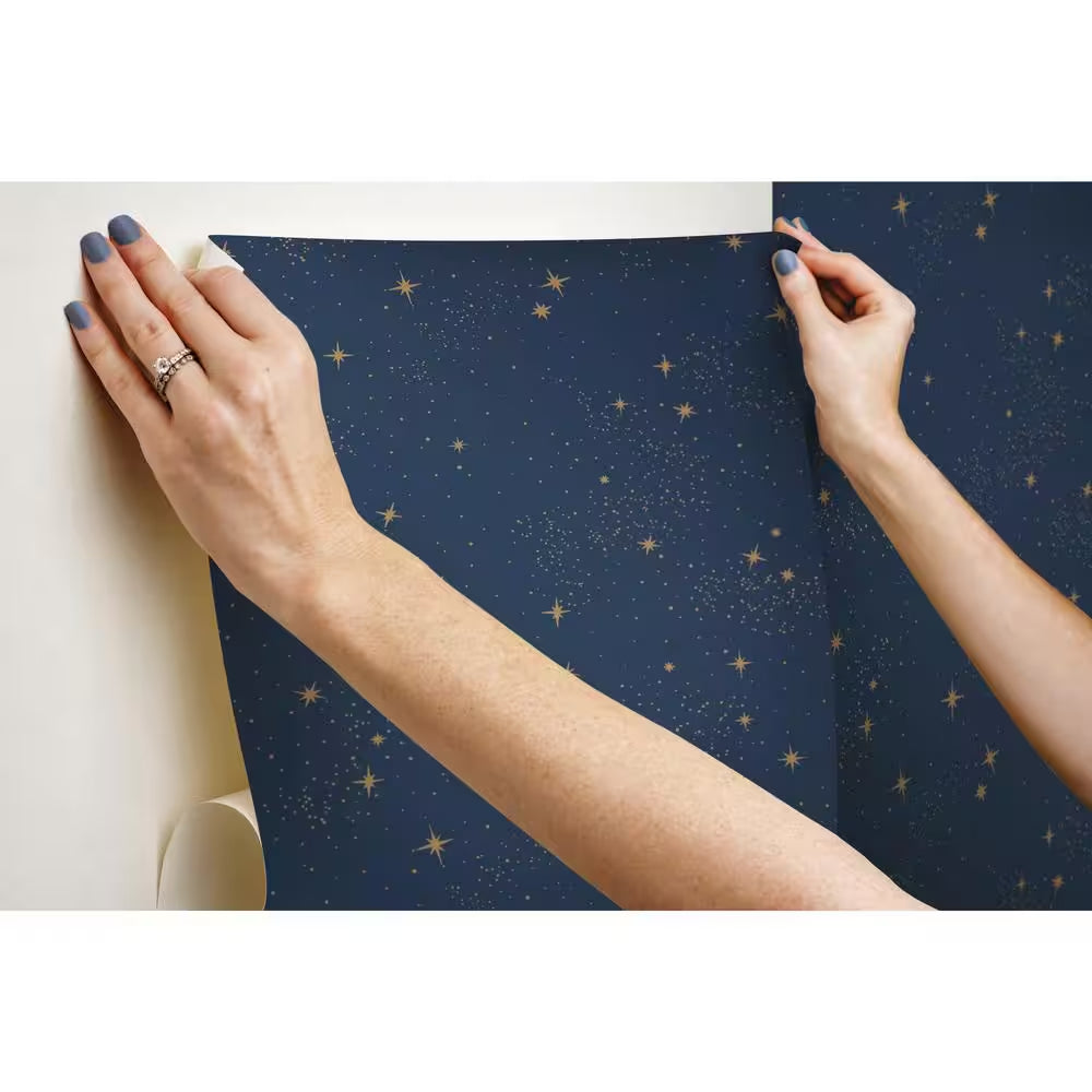 Upon A Star Navy Vinyl Peel & Stick Wallpaper Roll (Covers 28.18 Sq. Ft.)