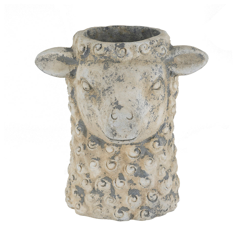 Distressed Magnesium Oxide Sheep Head Planter, White & Gray