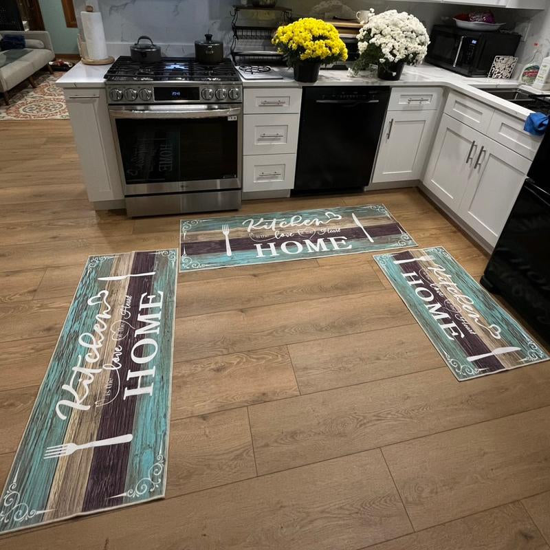 Boho 3-Piece Rug Set – Thick Non-Slip Flannel Mats for Kitchen, Hallway & Laundry