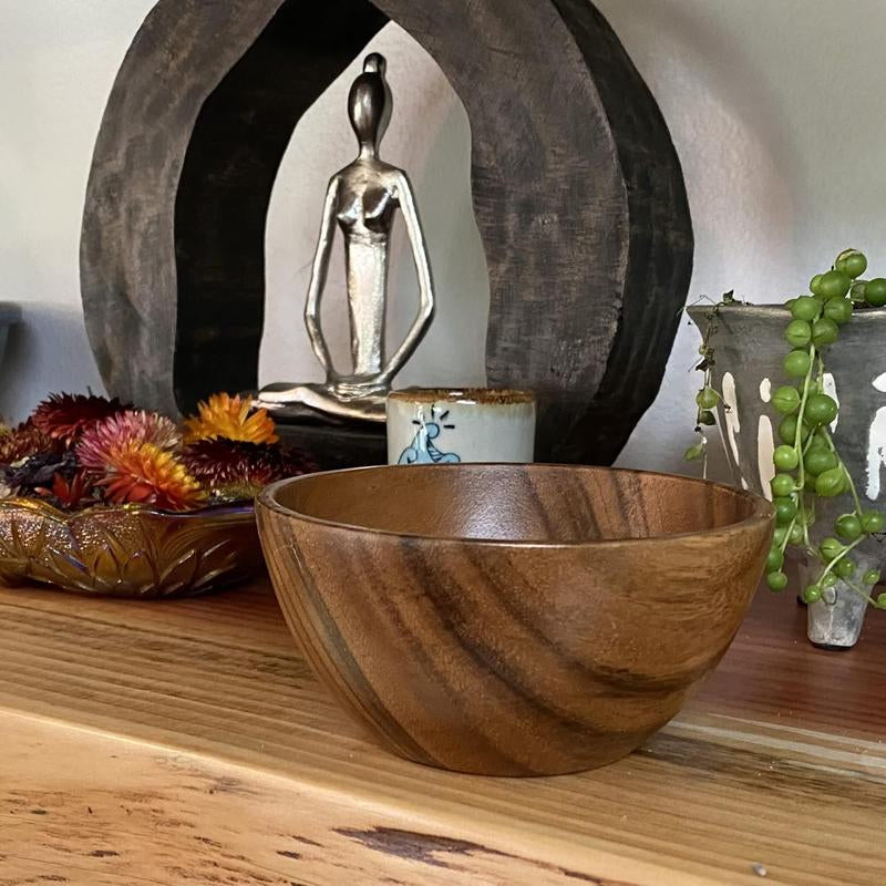 Set of 4 Handmade Acacia Wood Bowls – 5" x 2.5", Rustic Small Serving Bowls for Dips, Sauces, Salads, and Kitchen Décor
