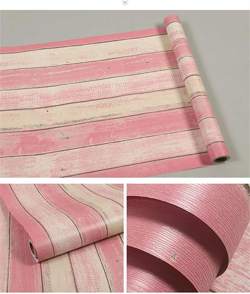 5M Pink Wood Panel Self Adhesive Wallpaper Multi Color  Wood Plank Peel and Stick Wallpaper Stripe Wall Decor Wall Mural