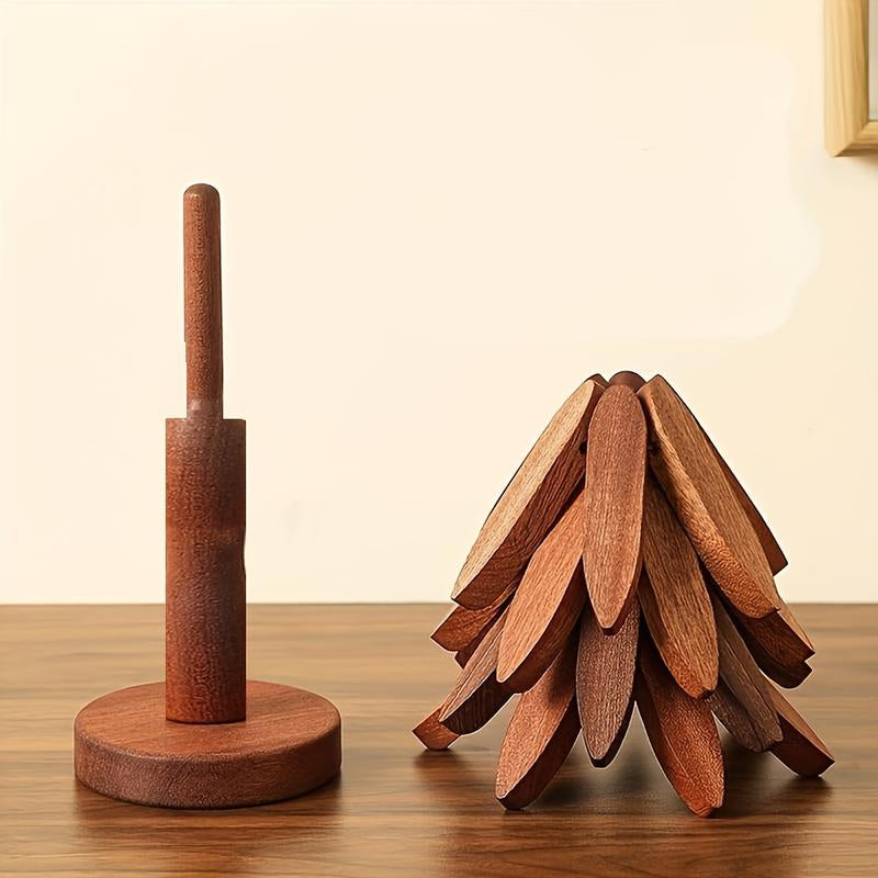Set of 4pcs Heat-Resistant Tree Design Wooden Trivets, High-Temp Resistant Kitchen Decorative Placemat, Table Mats, Pot Holders & Coasters, Ideal Christmas Gift