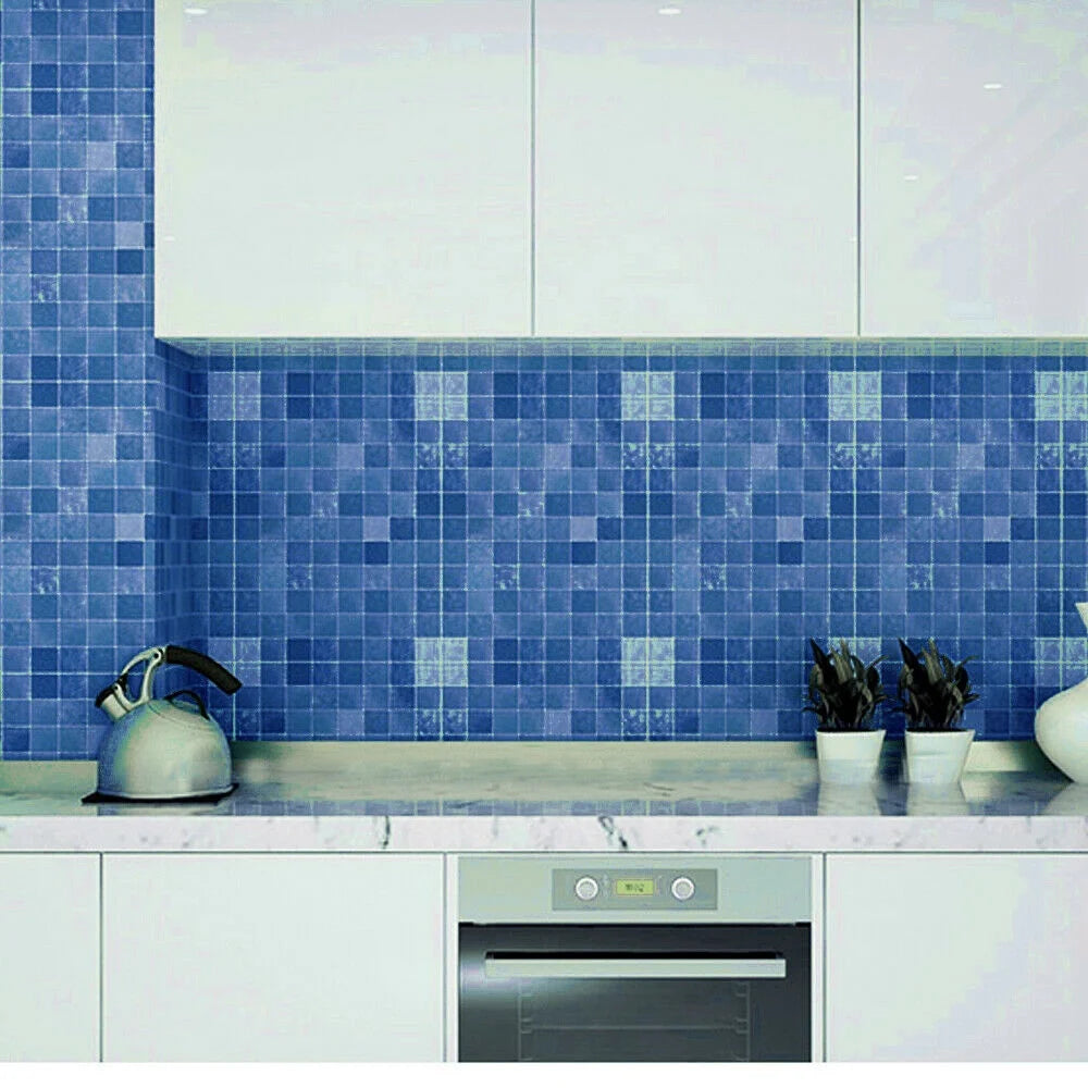 Blue Mosaic Tile Peel and Stick Bathroom Wallpaper for Kitchen Countertops