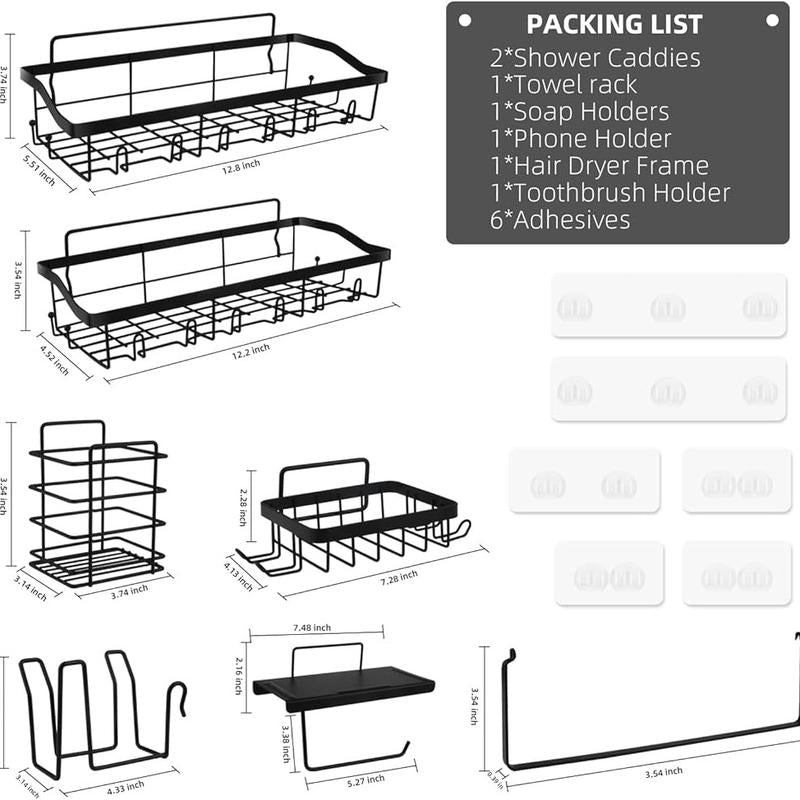 Stainless Steel Shower Caddy 7 Pack Adhesive Shelf Organizers for Bathroom Kitchen Storage