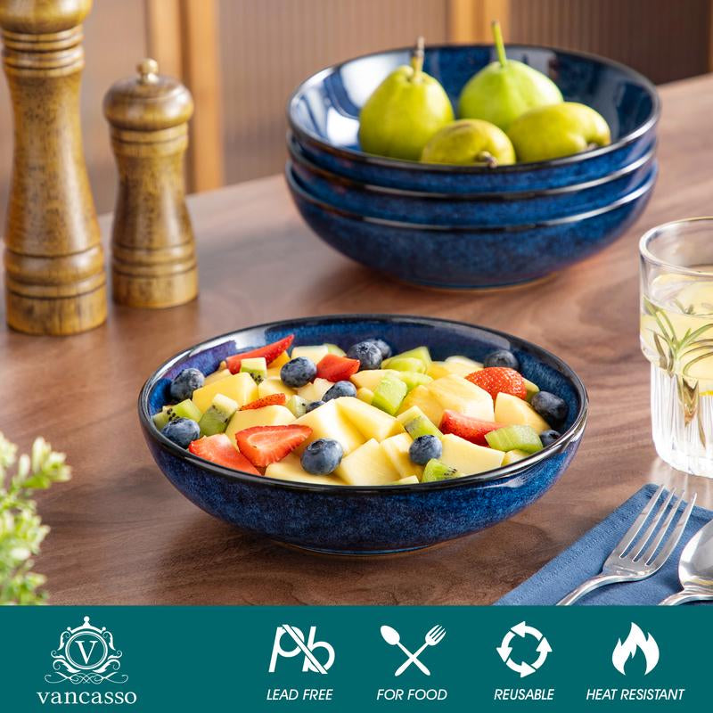 Vancasso Stern 4-Piece Large Pasta Bowls – 38 oz Ceramic Wide Bowls for Soup, Pasta, Salad & Cereal | Microwave Safe, Durable Stoneware Kitchenware