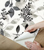 Black Breezy Floral Botanical Vinyl Peel and Stick Wallpaper Roll