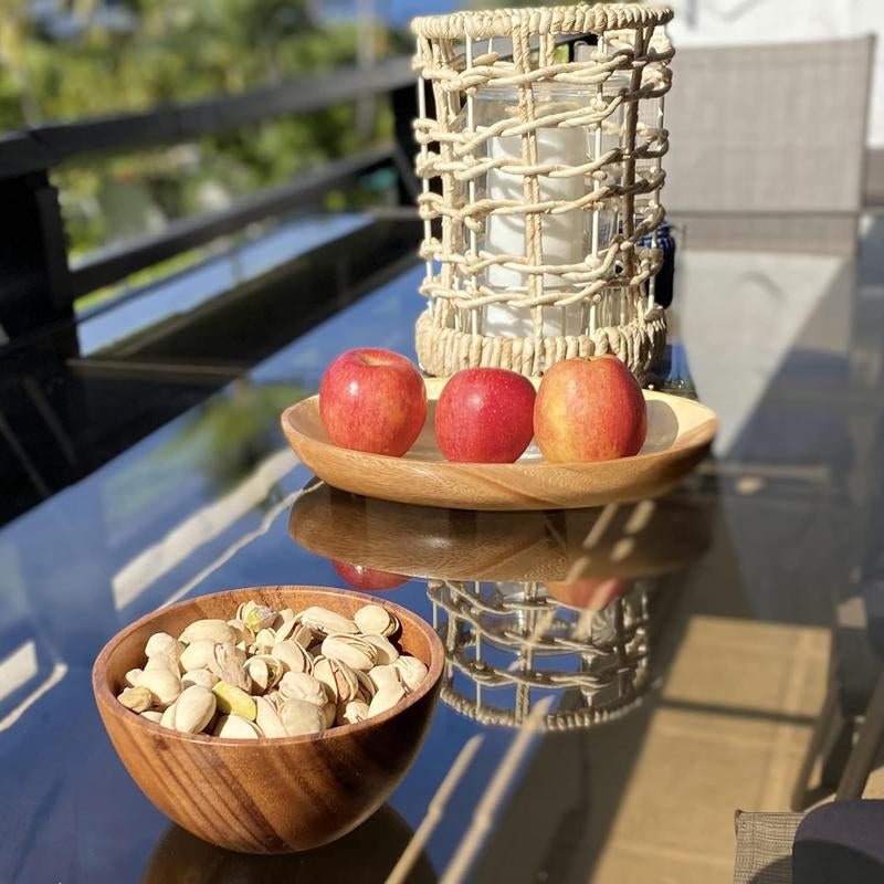 Set of 4 Handmade Acacia Wood Bowls – 5" x 2.5", Rustic Small Serving Bowls for Dips, Sauces, Salads, and Kitchen Décor