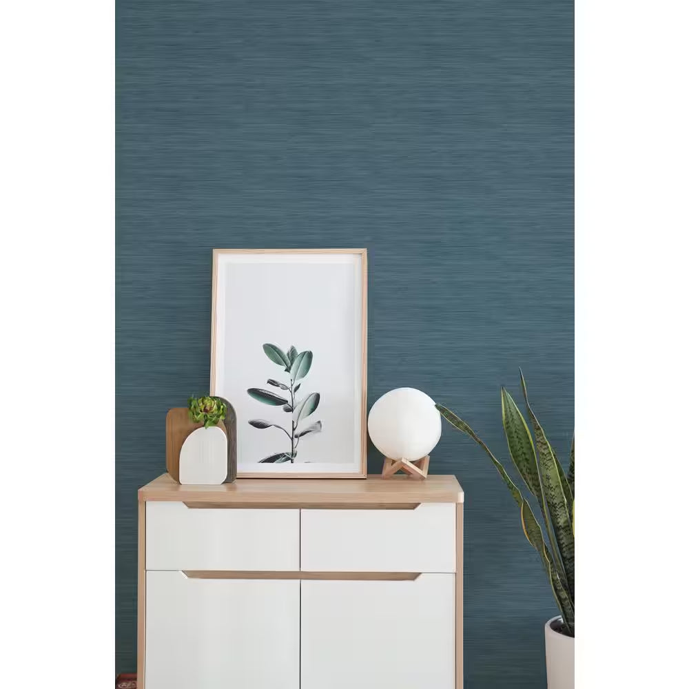 Blue Luxe Faux Grasscloth Vinyl Peel and Stick Wallpaper Roll