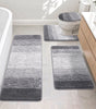 Traditional 4 Piece Microfiber Washable Bathroom Rug Set, Grey