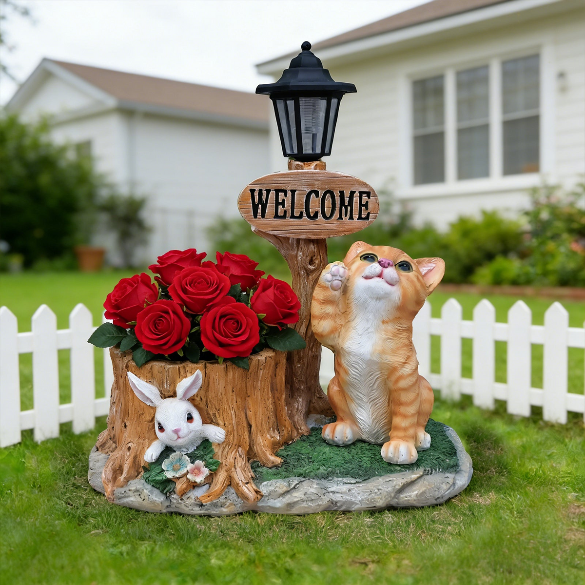 Cute Resin Cat Planter Statue for Outdoor Garden Décor, 15 in