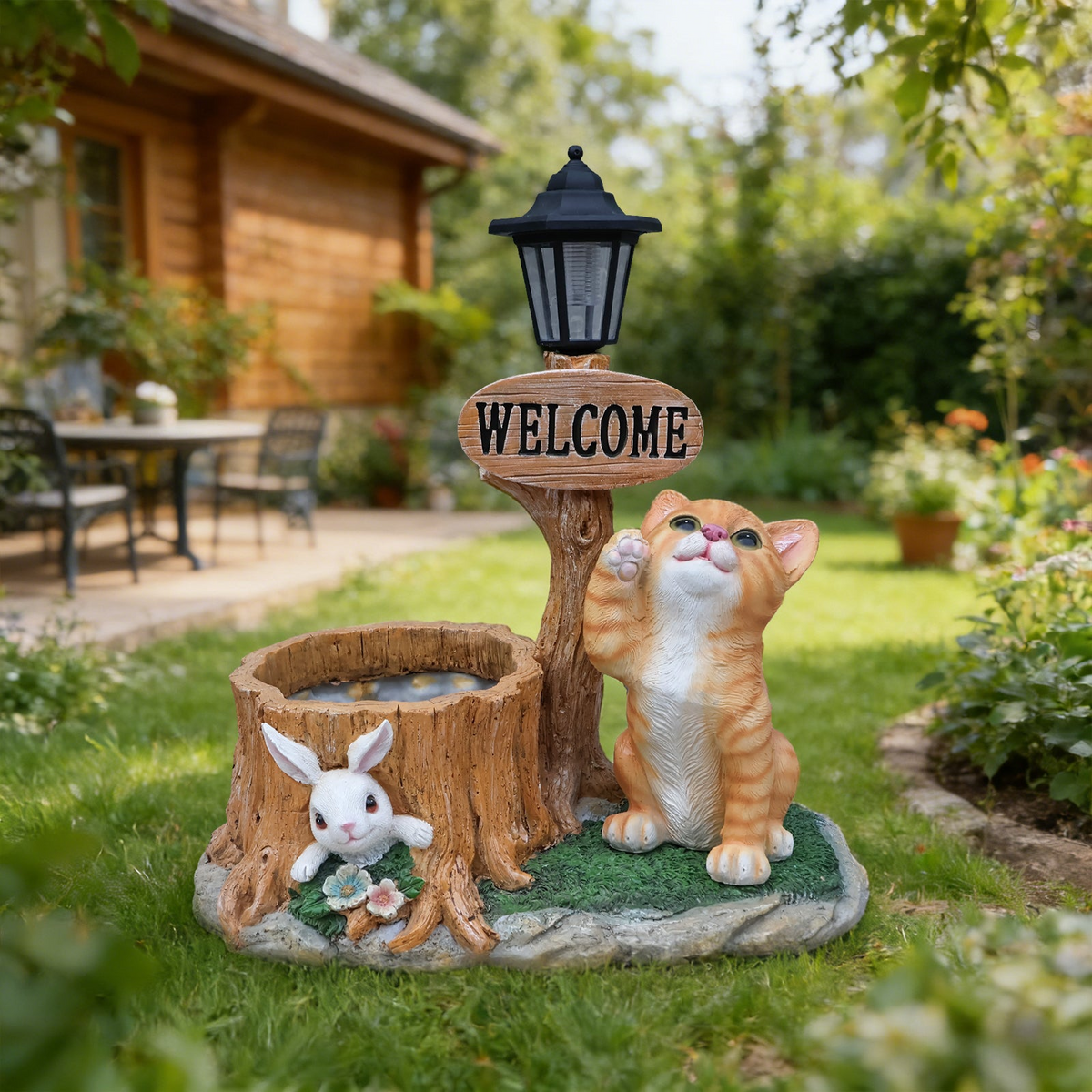 Cute Resin Cat Planter Statue for Outdoor Garden Décor, 15 in