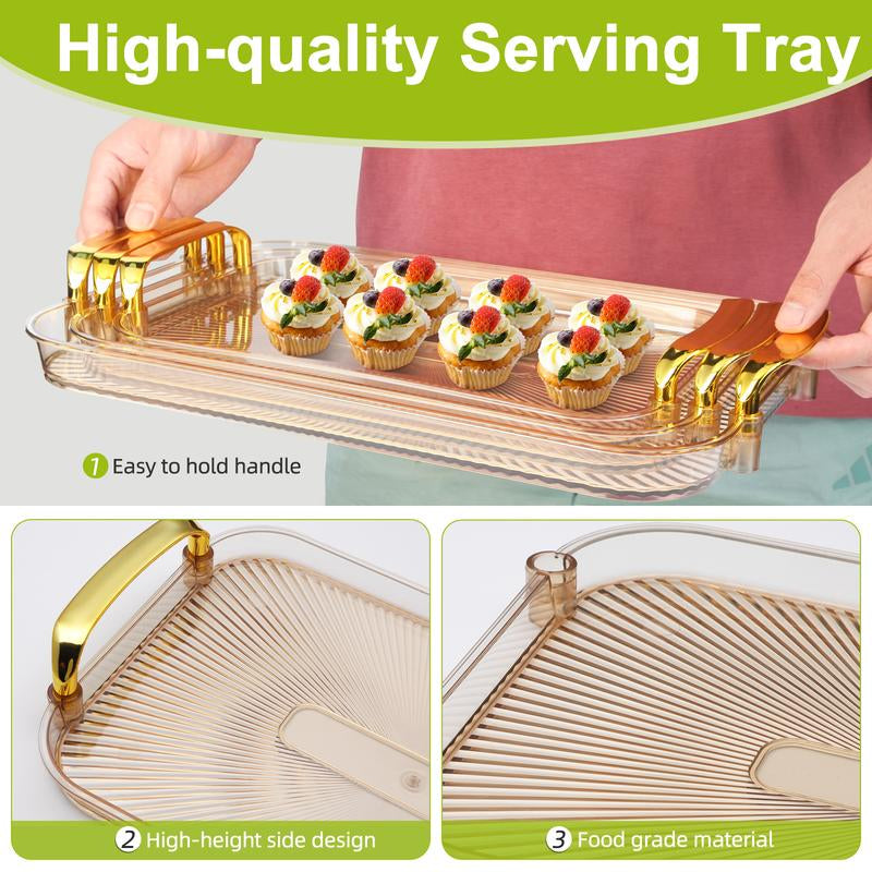 Set of 3 Plastic Serving Trays – Multi-Purpose Food Platters for Vegetables, Fruits, Snacks, Desserts, Cheese, and Party Displays – Ideal for Holidays, Gatherings & Thanksgiving