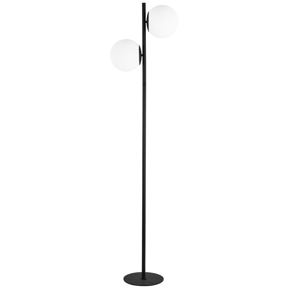 2-Light Folgar Floor Lamp – Matte Black with White Opal Glass