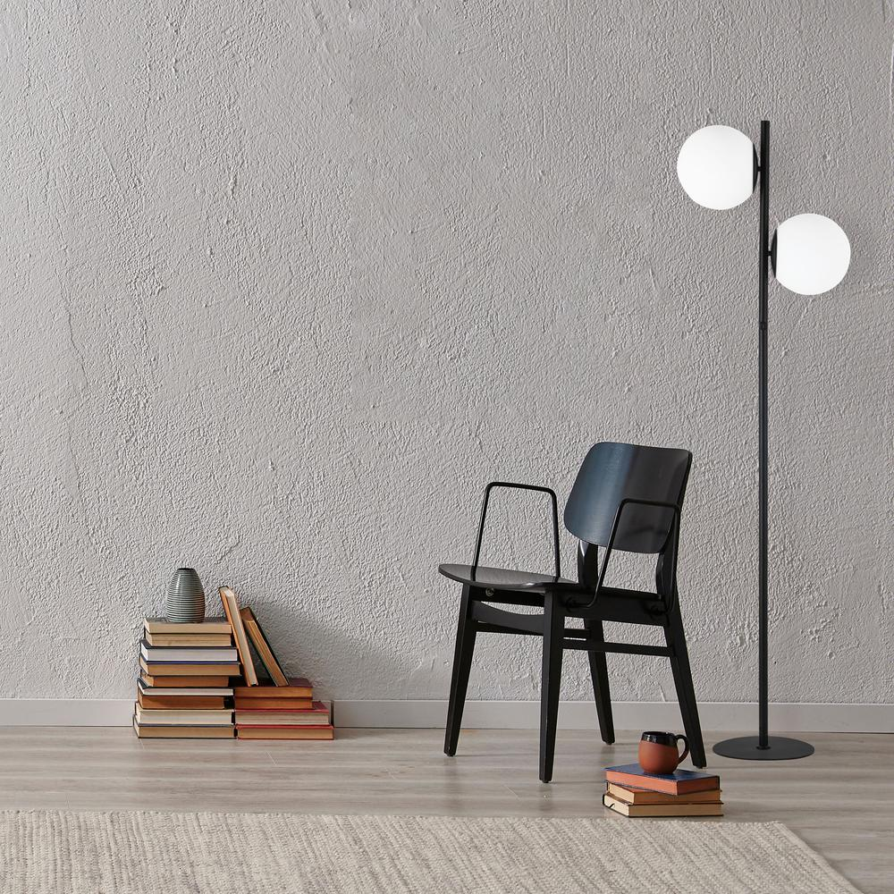 2-Light Folgar Floor Lamp – Matte Black with White Opal Glass