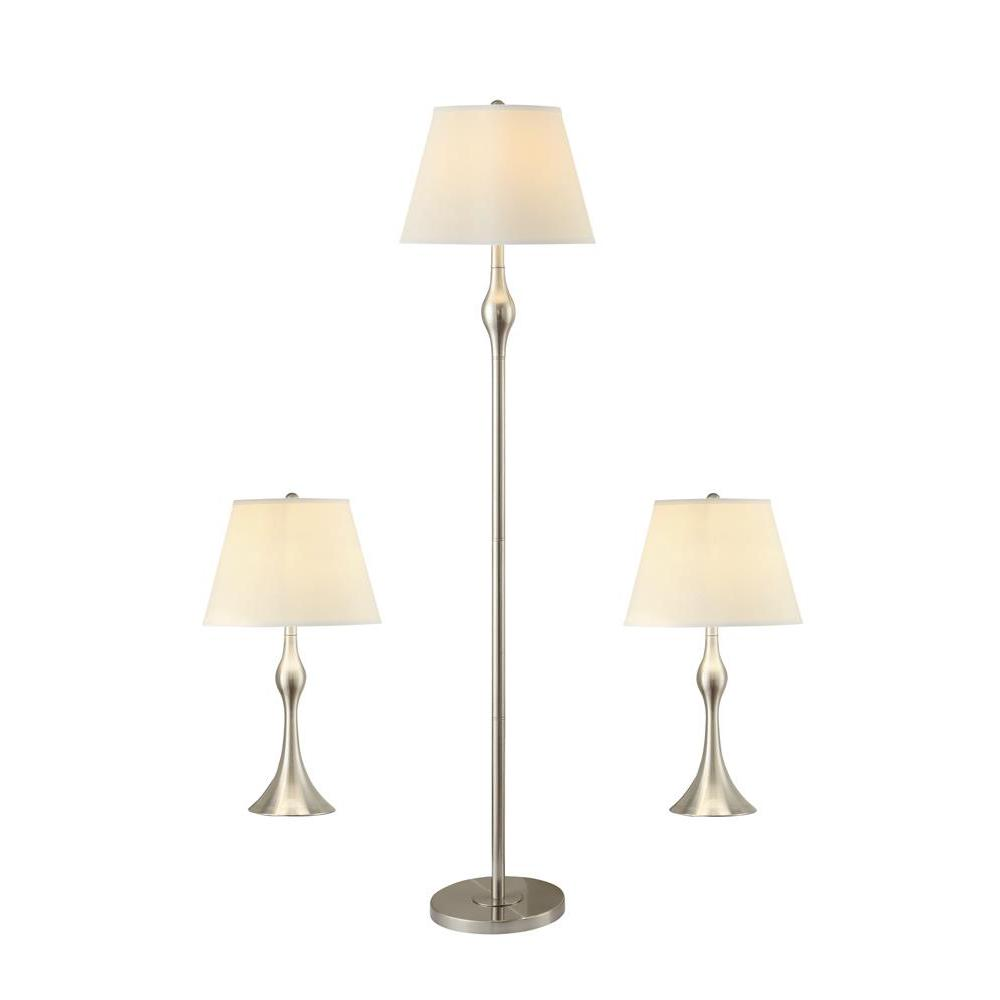 Griffin 3-Piece Floor and Table Lamp Set – Brushed Nickel
