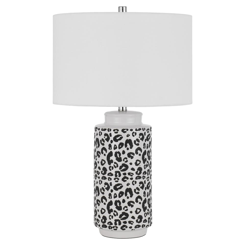 Exeter Ceramic Table Lamp Set with Cheetah Pattern and Hardback Drum Shades (Sold as a Pair)