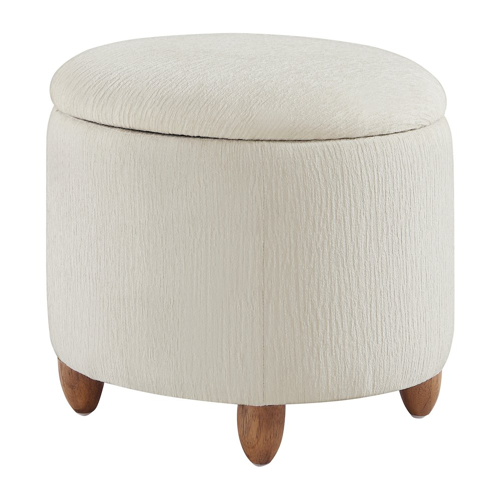 Lyra Storage Ottoman in Snow White with Medium Oak Legs