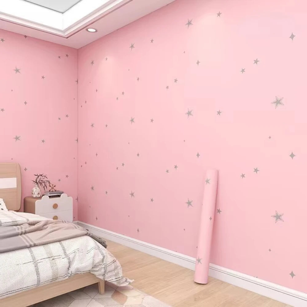 Pink Children's Room Self-adhesive Wallpaper Princess Room Bedroom Star Pattern Background Wall PVC Sticker Wallpaper