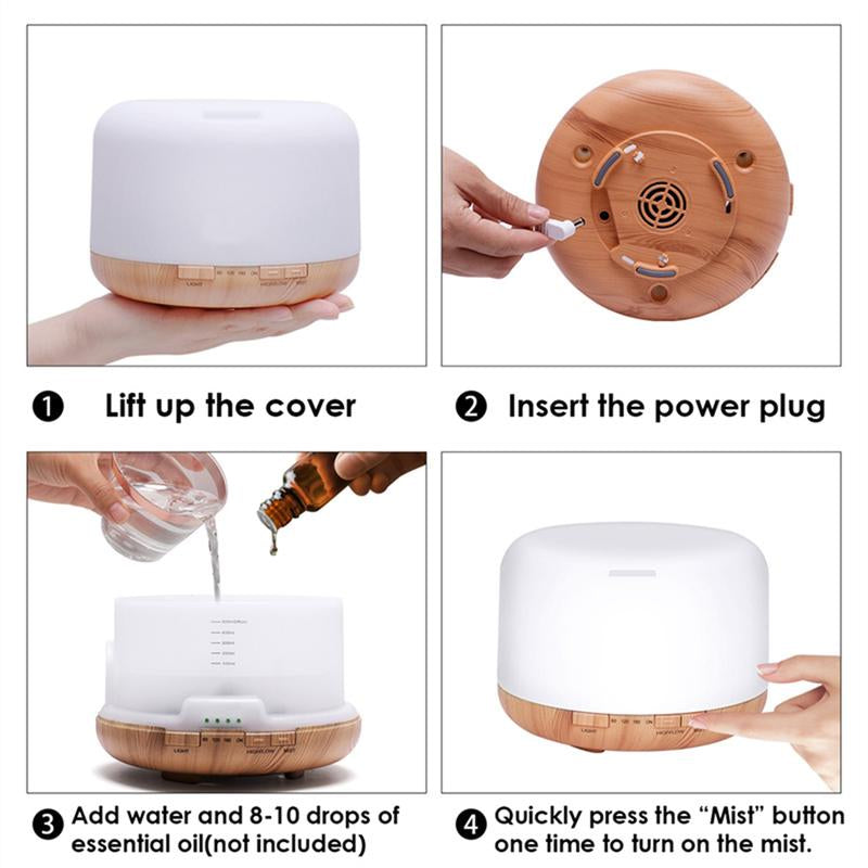 Essential Oil Diffuser, 500ml Essential Oil Diffuser, Aromatherapy Diffuser with Timer and 7 Ambient Lights No Water Auto Off, Diffuser Large Room Home Office