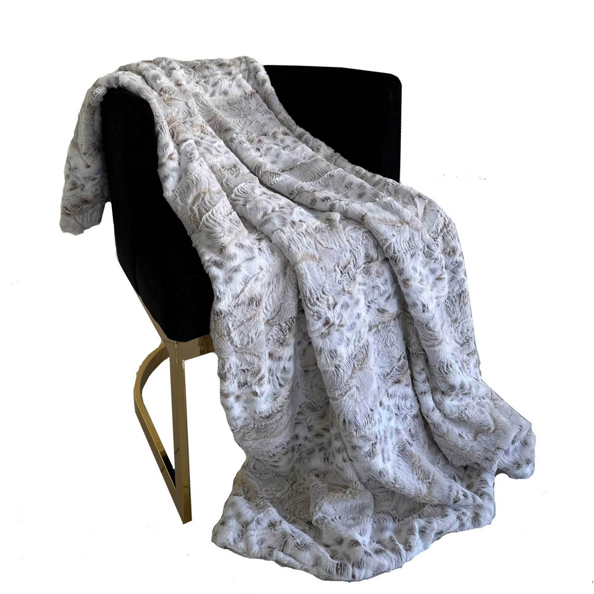 Plutus Taupe Lynx Faux Fur Luxury Throw Blanket – Reversible Plush Accent