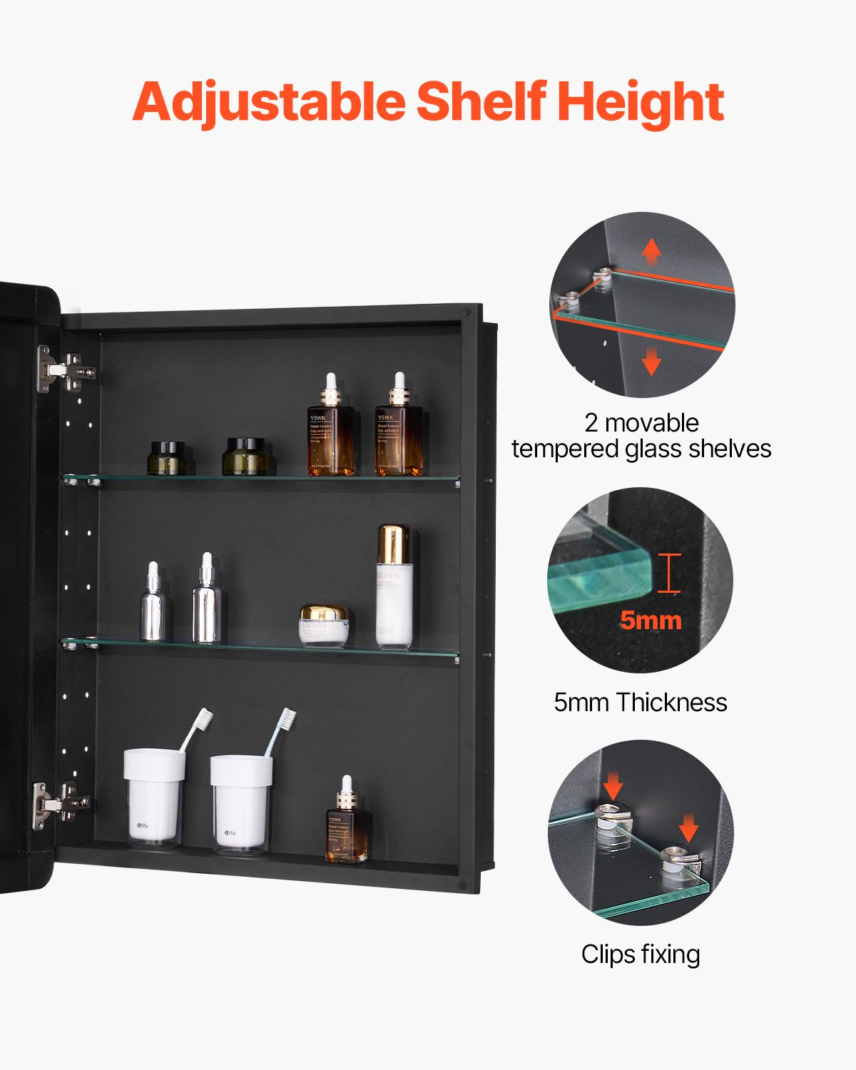 VEVOR Medicine Cabinet, 24 x 30 inch, Medicine Cabinet for Bathroom with Mirror,  Aluminum Frame Bathroom Wall Cabinet, 2-layer Adjustable Shelves, Recessed & Wall-mounted Installation