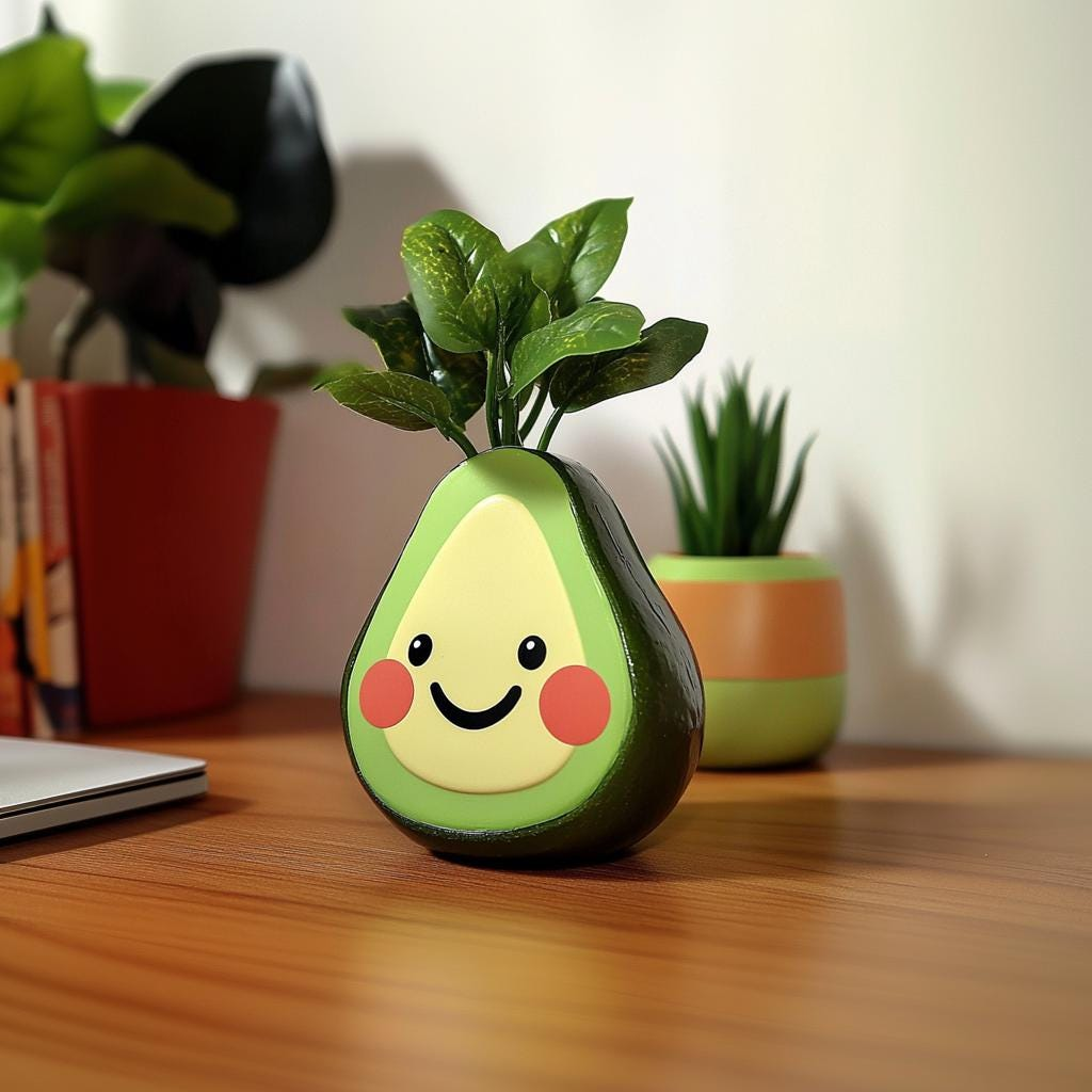 Cute Avocado Planter with Smiley Face | Fun Desk Plant Pot | Indoor Succulent Holder | Whimsical Home Decor | Plant Lover Gift