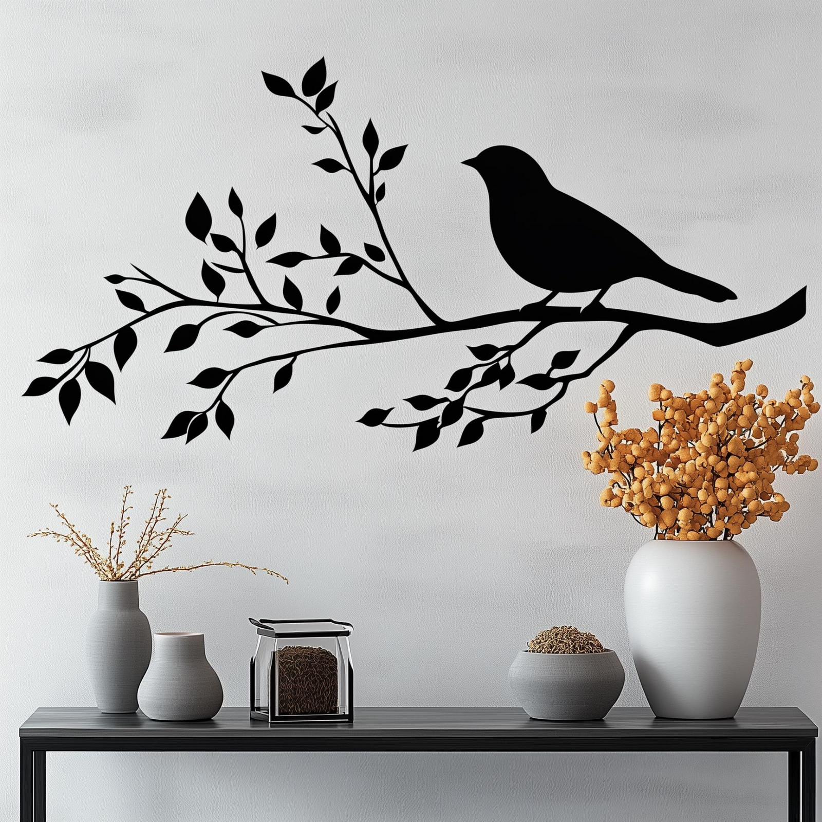 Bird on Branch Wall Decal | Minimalist Nature Vinyl Sticker | Silhouette Wall Art | Elegant Home Decor | Peel & Stick Tree Branch Mural