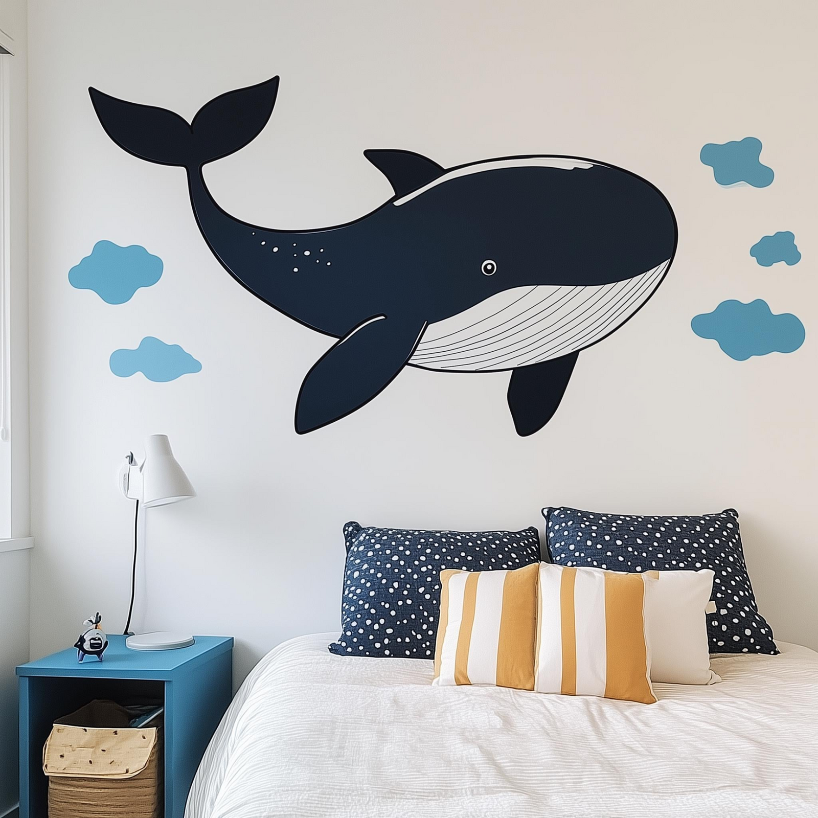 Whale Wall Decal | Ocean Theme Nursery Vinyl Sticker | Cute Sea Animal Mural | Boys Bedroom Wall Art | Kids Room Decor | Peel & Stick
