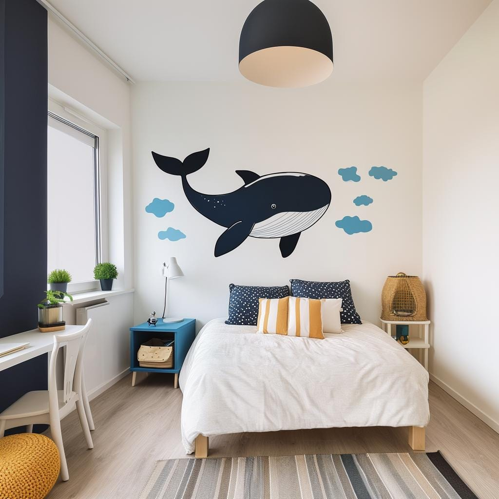 Whale Wall Decal – Cute Ocean-Themed Nursery & Kids Room Decor