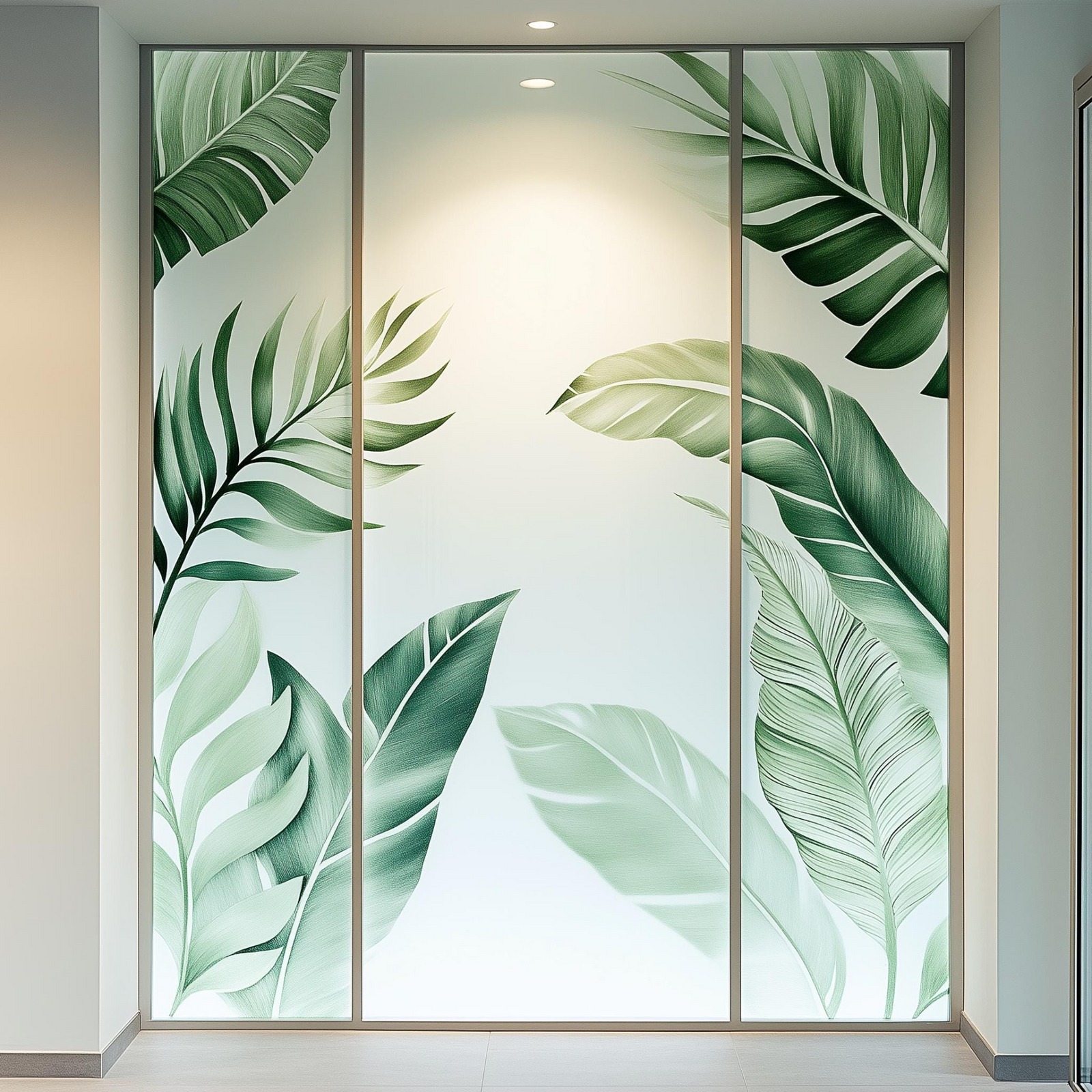 Tropical Leaf Peel and Stick Window Decal – Frosted Vinyl Privacy Glass Film