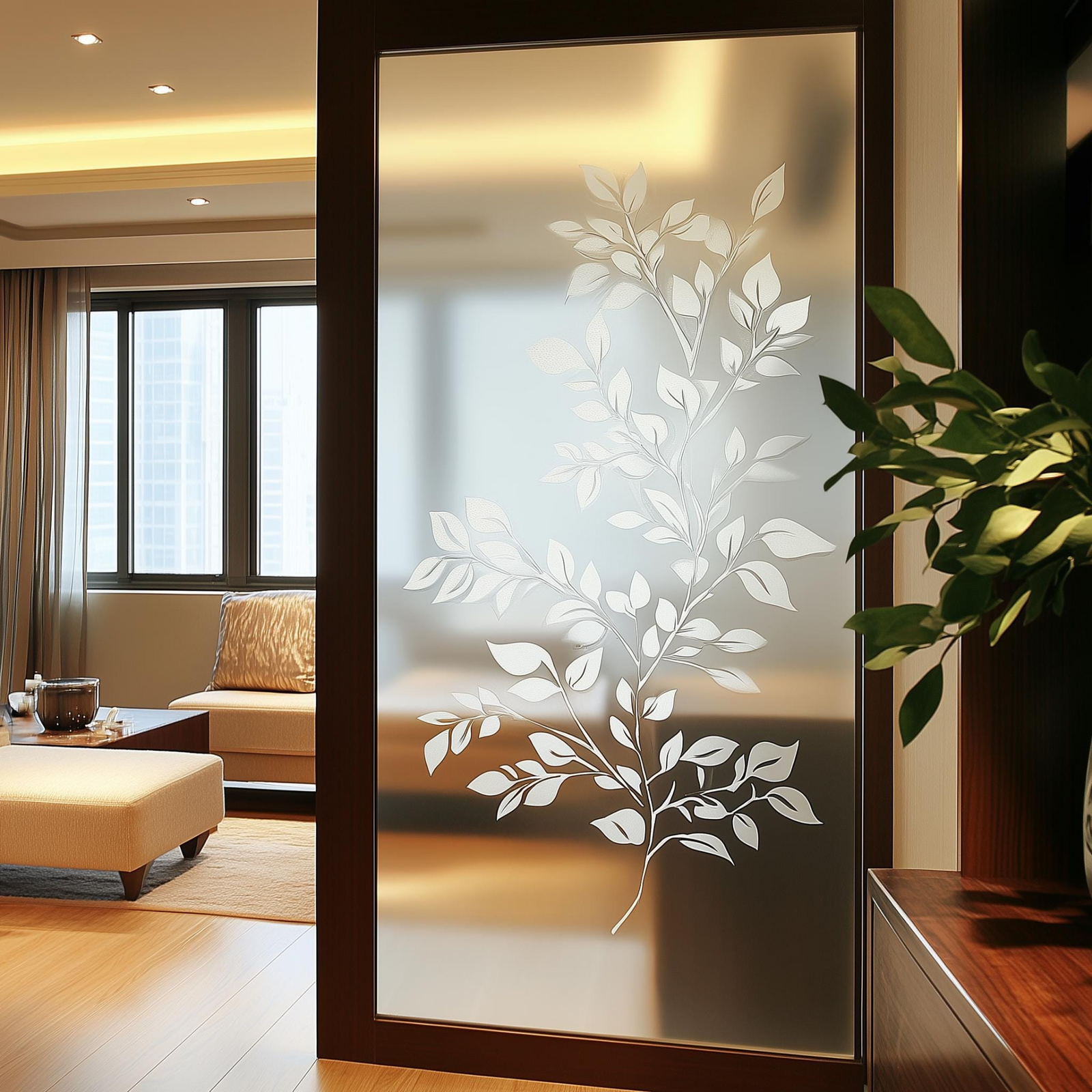 Botanical Frosted Glass Sticker | Etched Privacy Window Film | Elegant Leaf Design Vinyl Decal | Custom Glass Cover Privacy Film for Home