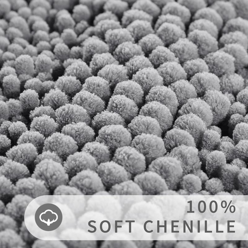 Extra Thick Bathroom Rug Mat – Super Absorbent, Non-Slip, Quick-Dry Luxury Microfiber Chenille Bath Mat, Plush Washable Soft Shower Carpet, 24" × 17"