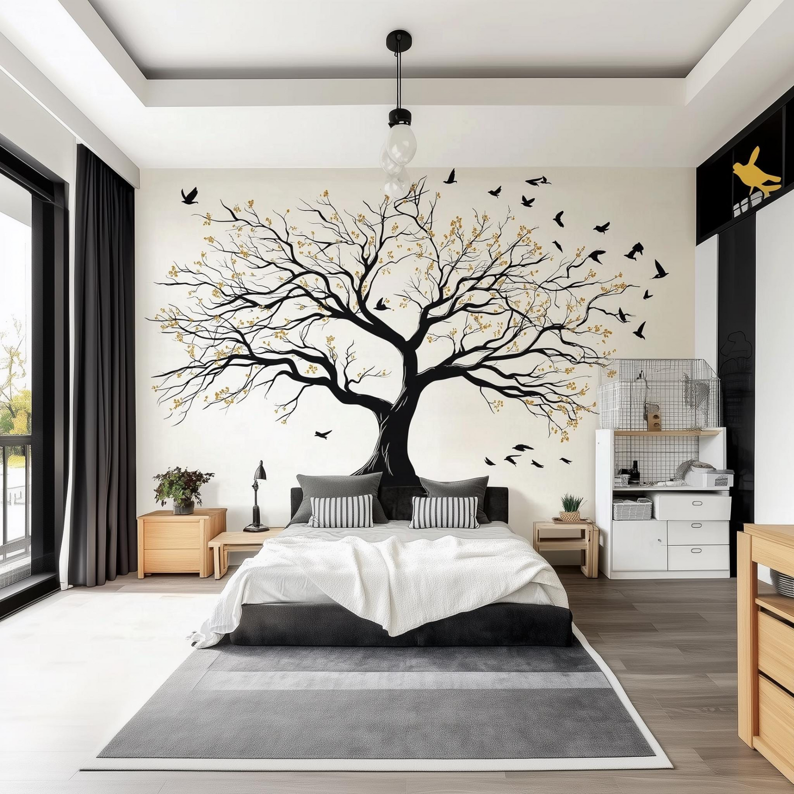 Large Tree Wall Decal | Elegant Nature-Inspired Vinyl Mural | Birds and Branches Peel & Stick Wall Art | Bedroom and Living Room Decor