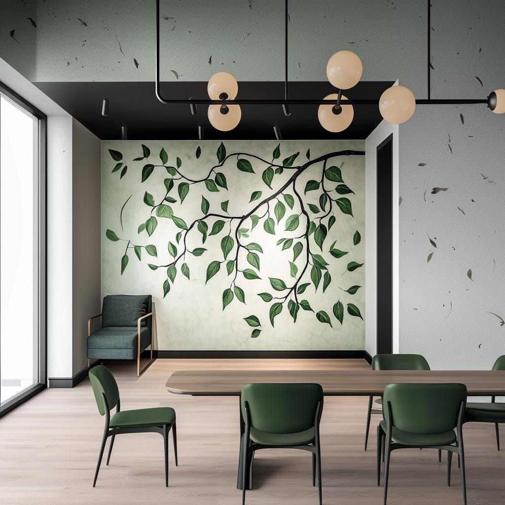 Peel and Stick Green Leaf Wall Decal – Large Botanical Vine Mural for Living Room and Office Decor
