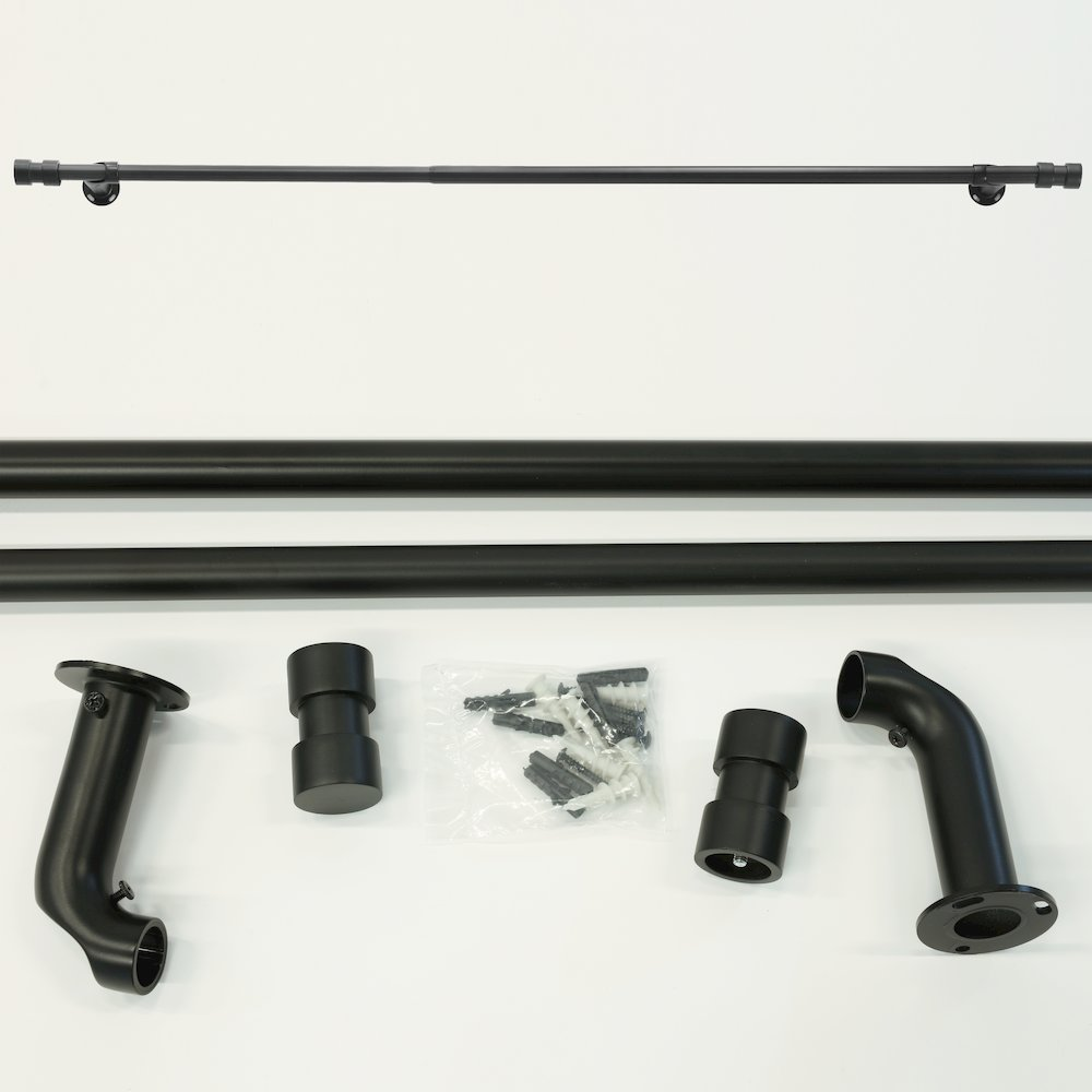 Blackout Curtain Rod Double Cap Finial Extendable 72 To 144 in Black