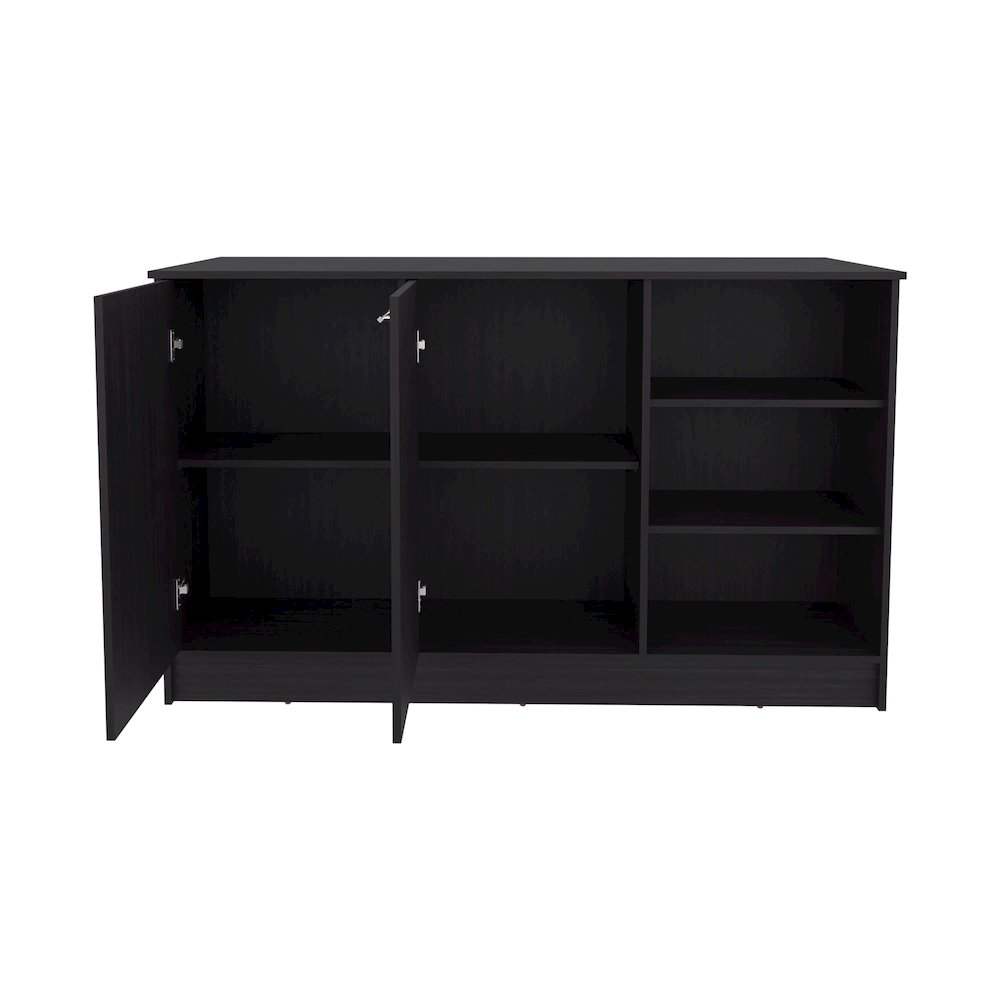 Mars Kitchen Island Two Cabinets, Three Open Shelves, Black Wengue