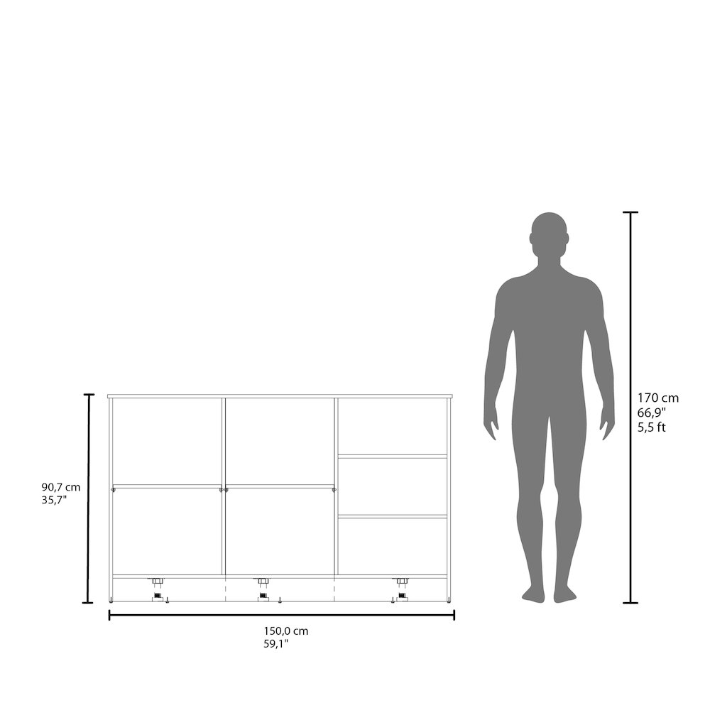 Mars Kitchen Island Two Cabinets, Three Open Shelves, Black Wengue