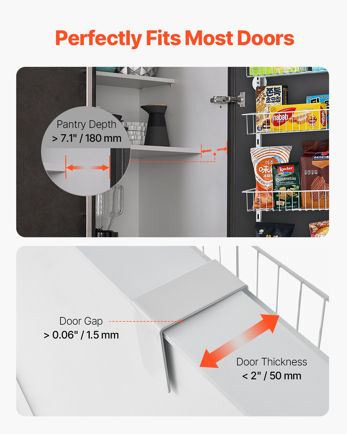 VEVOR Over-the-Door Pantry Organizer – 6-Tier Hanging Spice & Storage Rack (White)