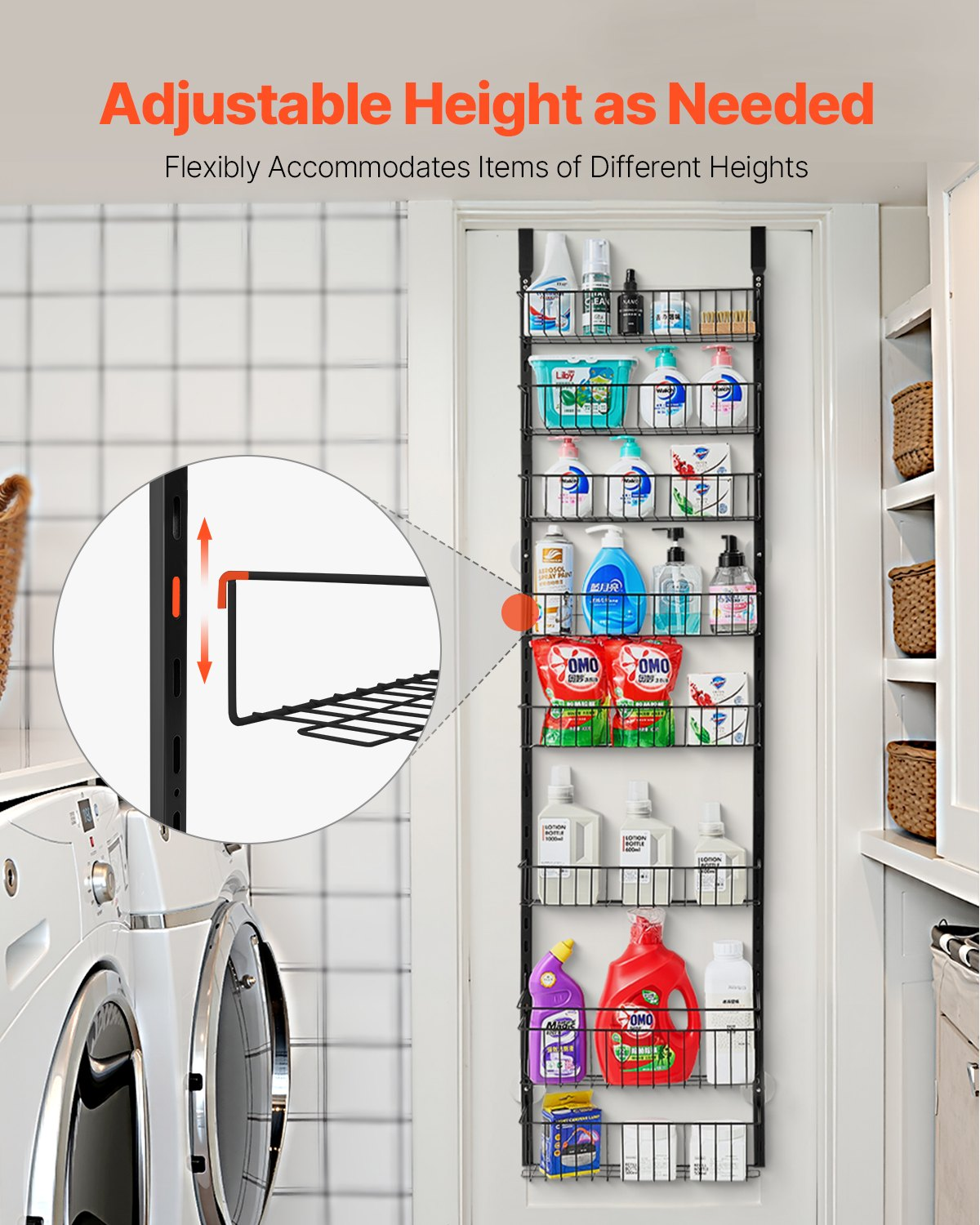 VEVOR Over-the-Door Pantry Organizer – 8-Tier Hanging Spice & Storage Rack (Black)