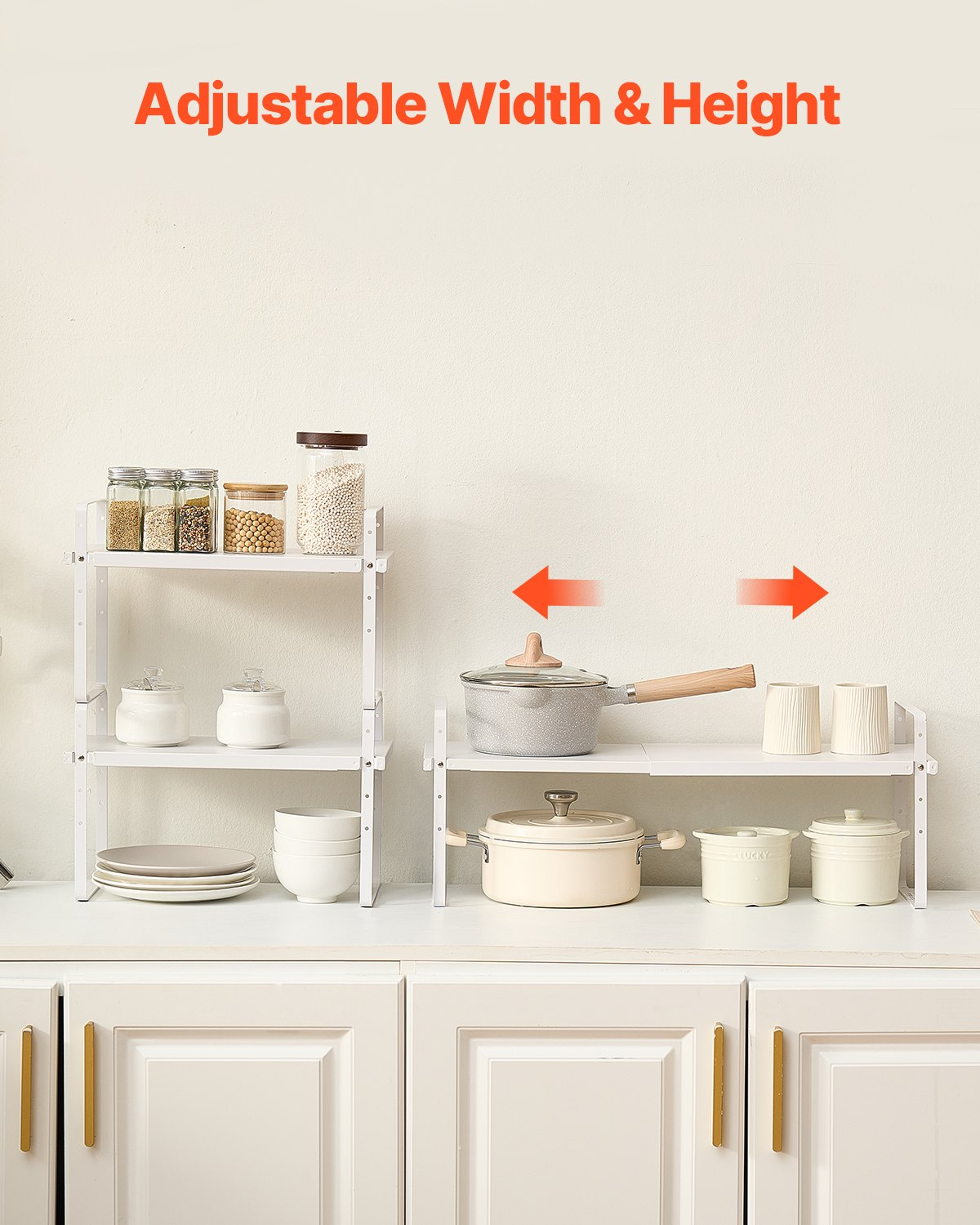 VEVOR Adjustable 2-Tier Kitchen Cabinet Shelf Organizer – Expandable & Stackable Storage Riser