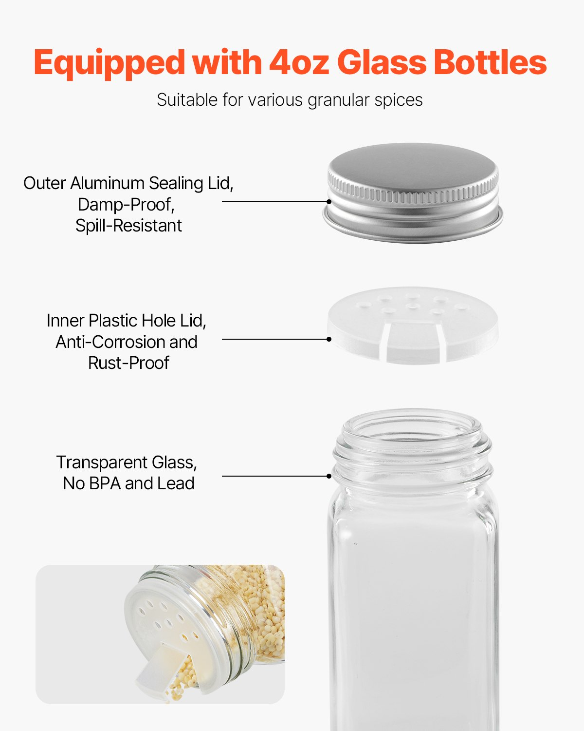 VEVOR Spice Rack Organizer for Cabinet, Spice Organizer with 72 Empty Spice Jars, Lids, Spice Labels, and Funnel Complete Set, Seasoning Organizer for Countertop, Kitchen, Pantry, Cupboard, 23x16 in