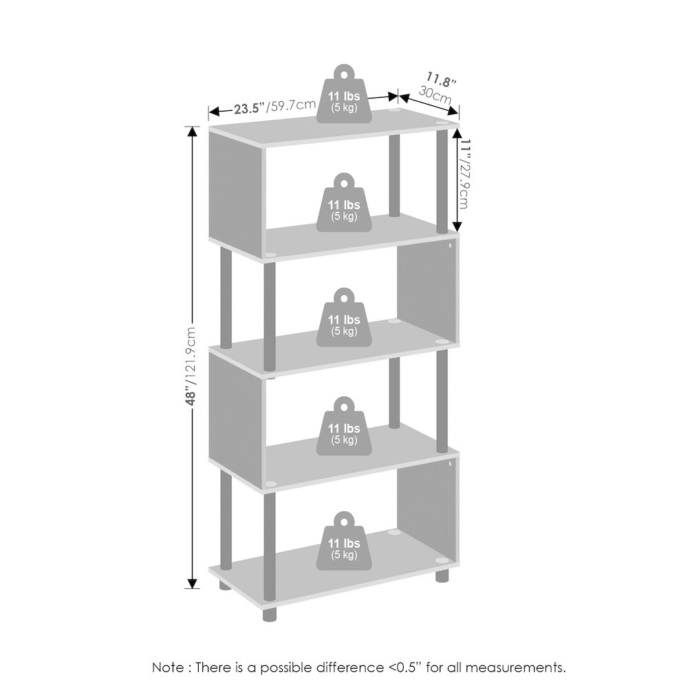 Reed 5-Tier S-Shaped Bookcase, Bookshelf, Espresso