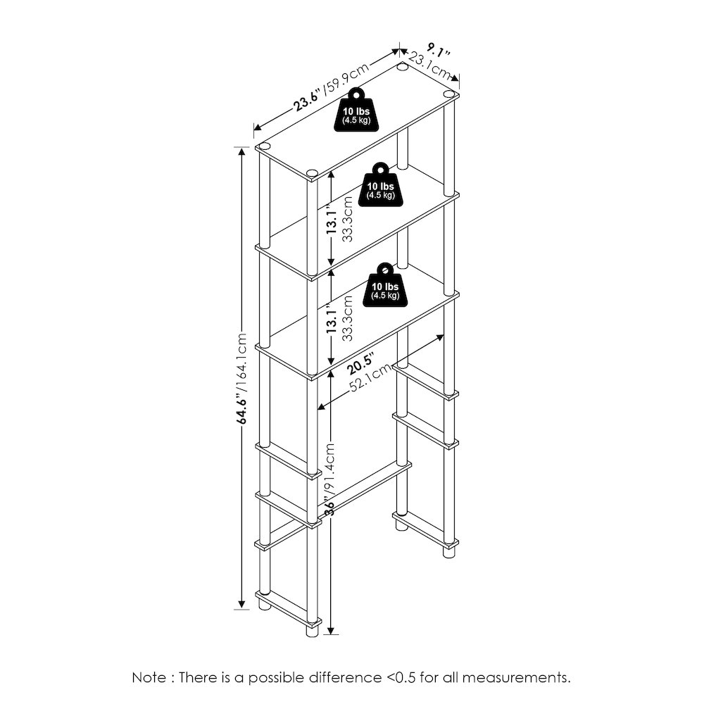 Turn-N-Tube Freestanding Over-The-Toilet Storage Rack with 3 Shelves
