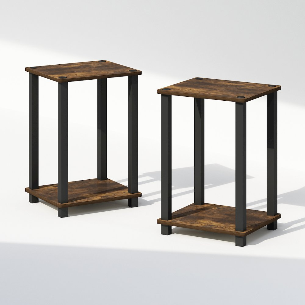 Simplistic Compact Bedside Table, Nightstand, Amber Pine/Black, Set of 2