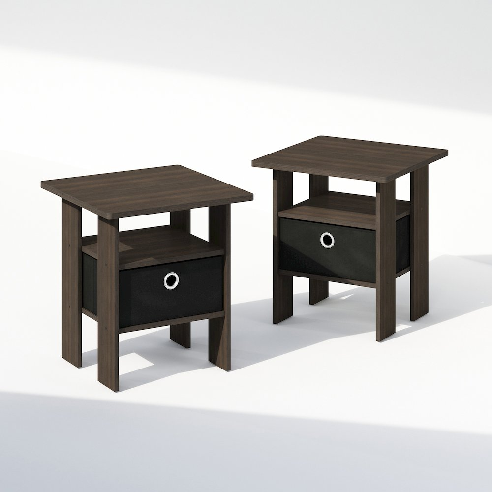 Tidur Bedside Table Nightstand with Bin Drawer, Dark Brown/Black, Set of 2
