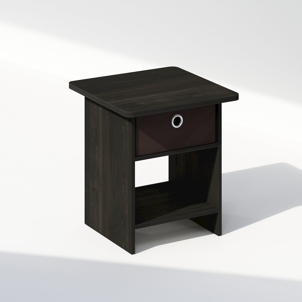 Tidur Nightstand, Bedside Table Storage Shelf with Bin Drawer, Espresso/Brown