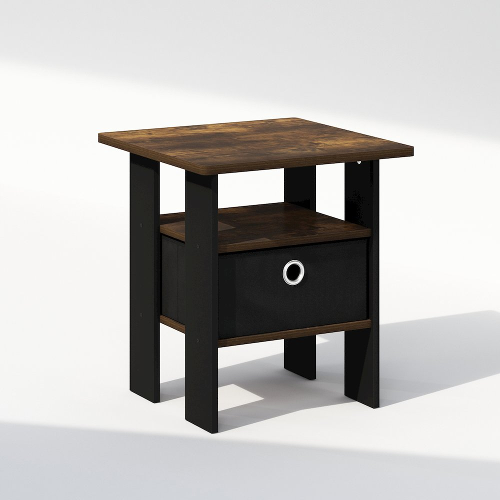 Tidur Bedside Table Nightstand with Bin Drawer, Amber Pine/Black